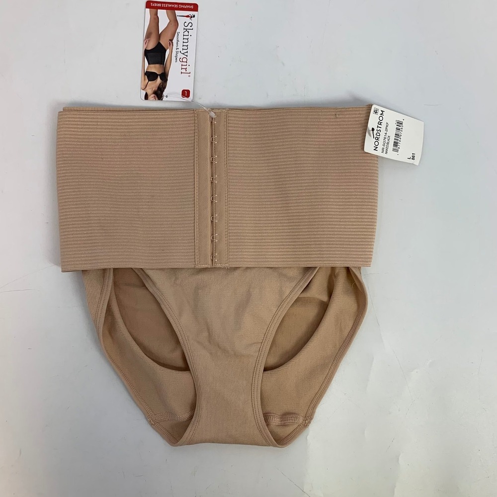 Skinnygirl Shaping Elastic Belly Band Briefs‎ Hook Eye Closure Beige Size L
